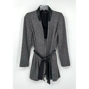 JOEFFER CAOK jacket blazer belted pockets herringbone black knit stretch S